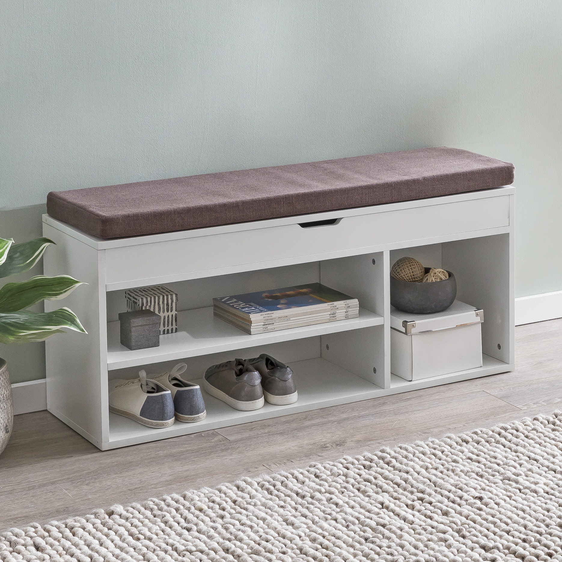 Wohnling schuhbank 104x51x32 cm garderobenbank sitzbank stoff flurbank weiß