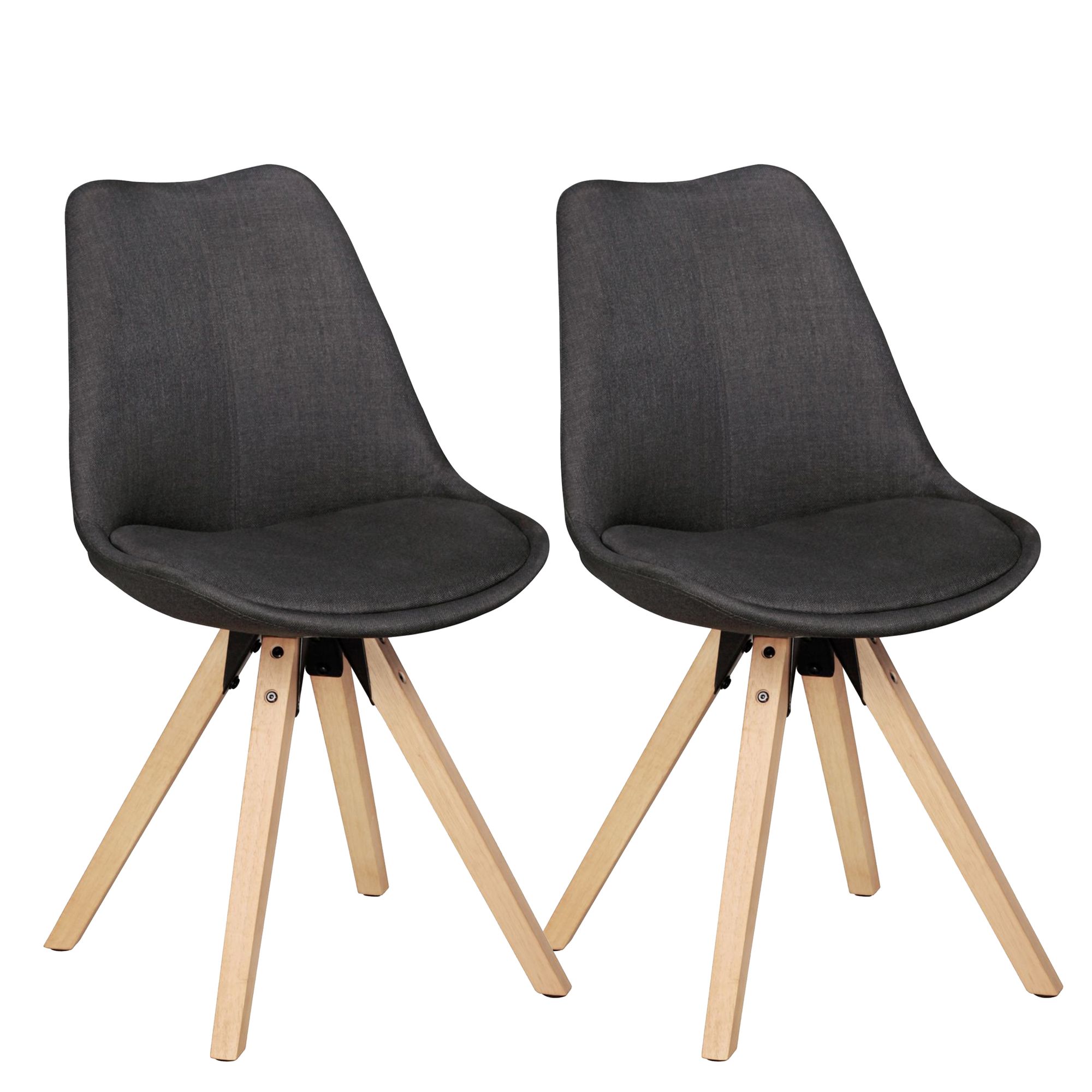 2er Set Retro Esszimmerstuhl LIMA Anthrazit | Stoff gepolstert | 49x87x52 cm