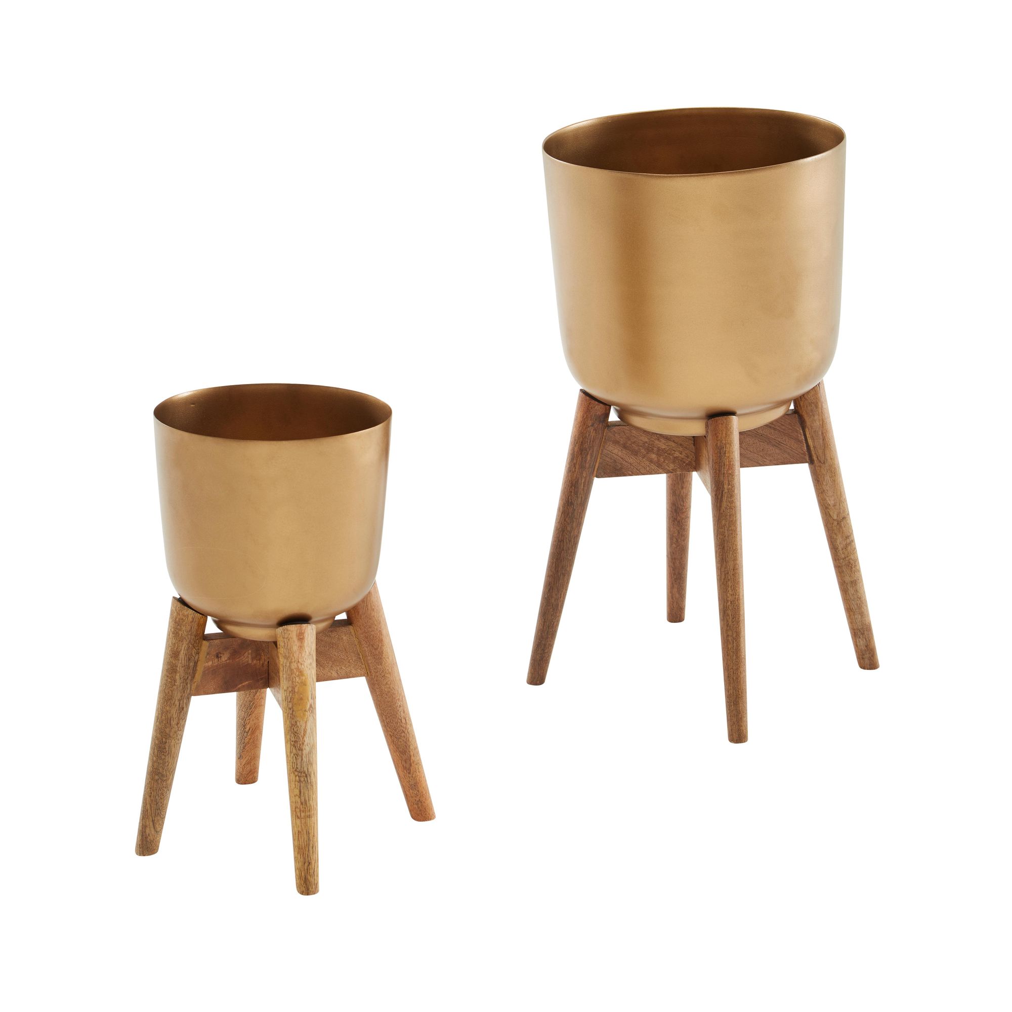 Wohnling blumentopf 2er set metall holz pflanzenkübel gold rund pflanzgefäß