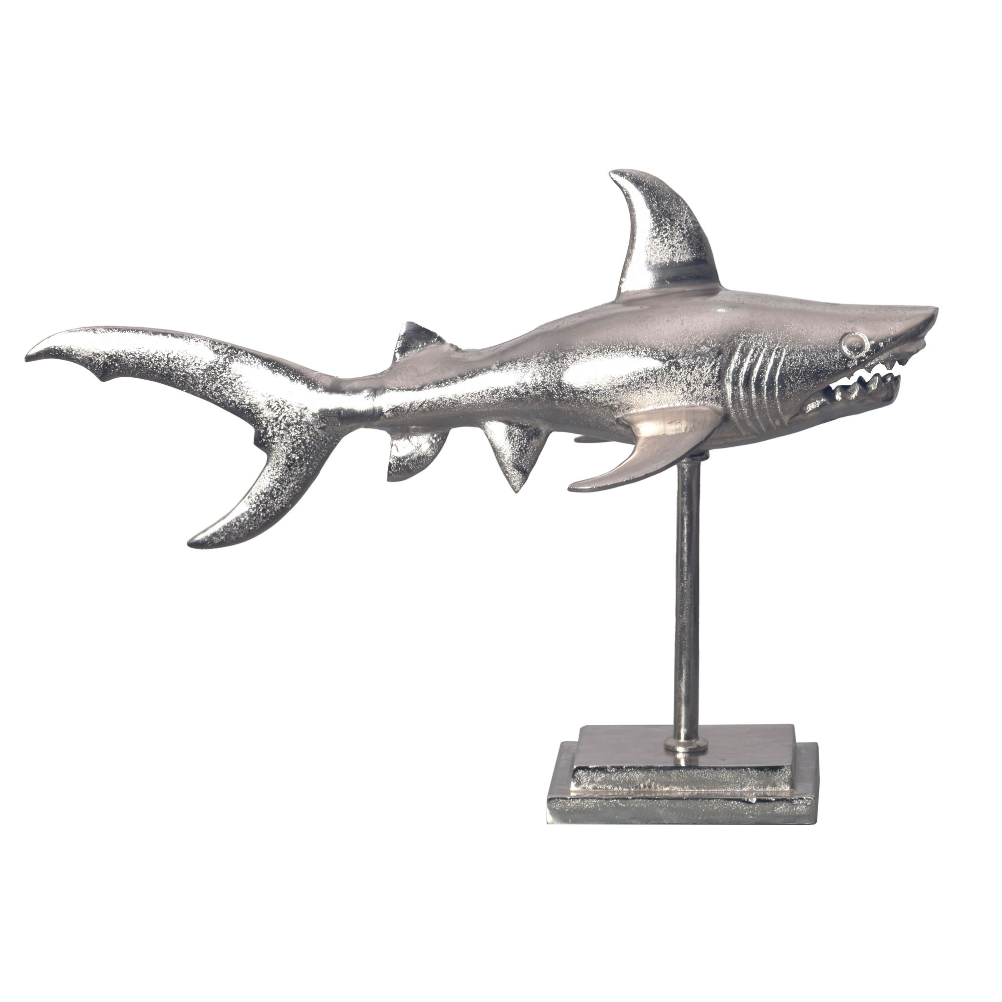 WOHNLING Deko Hai 70 cm Aluminium Silber Wohndeko Dekoration Maritim Modern Alu