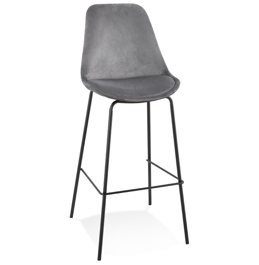 'SPARK' Barhocker Grauer Samt & Schwarze Metallbeine | Höhe 115 cm