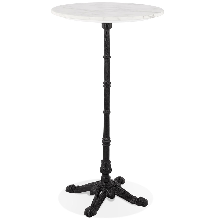 Runder Stehtisch 'DOMY ROUND' im rustikalen Stil aus weißem Stein mit Marmoreffekt - 60x60 cm