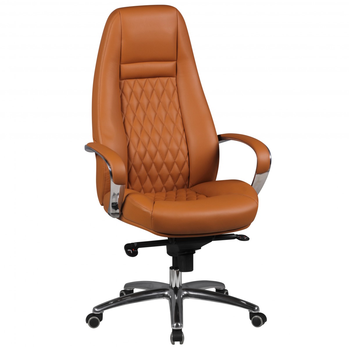 Bürostuhl AUSTIN Echt-Leder Caramel | Aluminium Fußkreuz Silber | Höhe 120-130 cm | Breite 68 cm