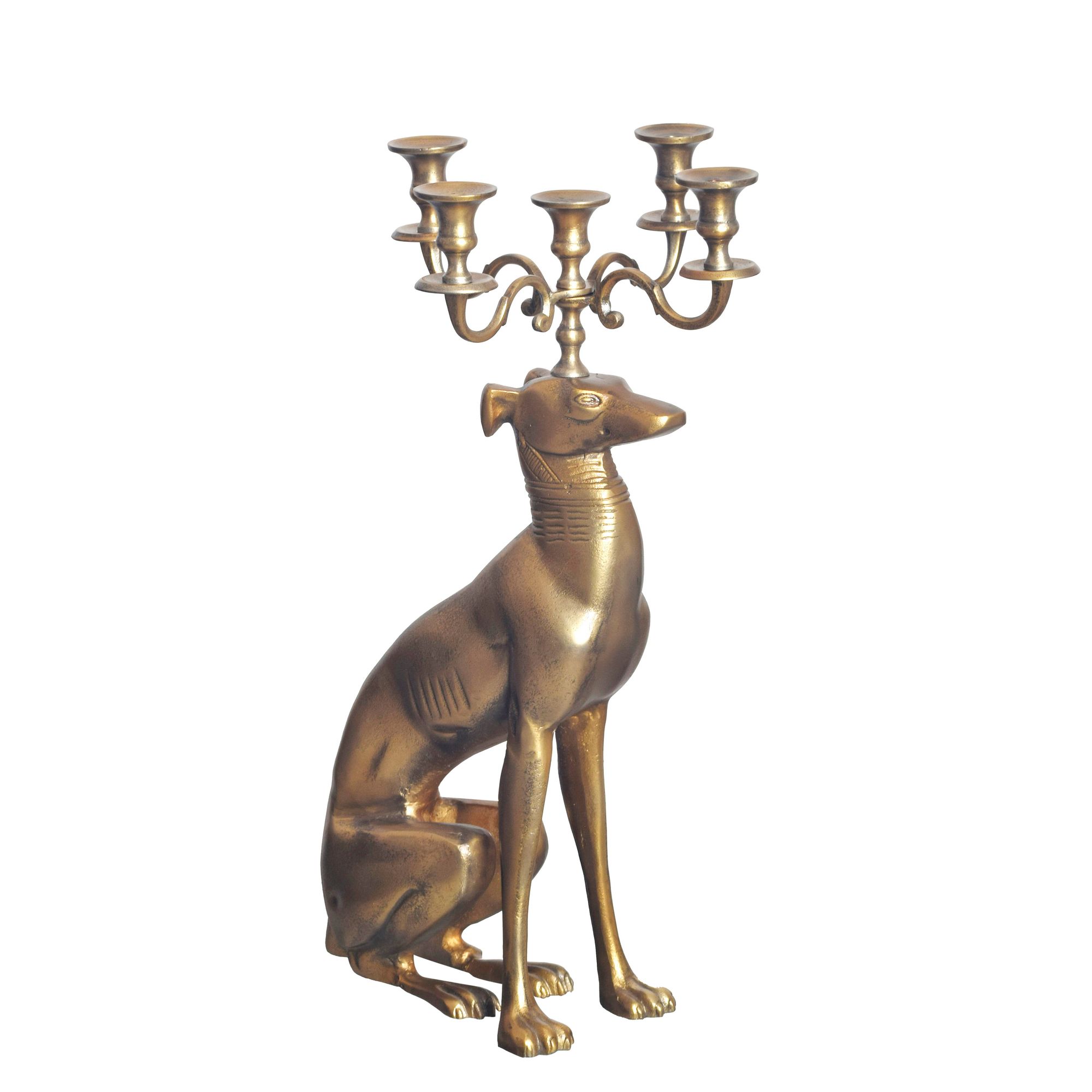 WOHNLING Kerzenhalter Windhund Aluminium 69 cm Gold Kerzenständer Kerzenleuchter