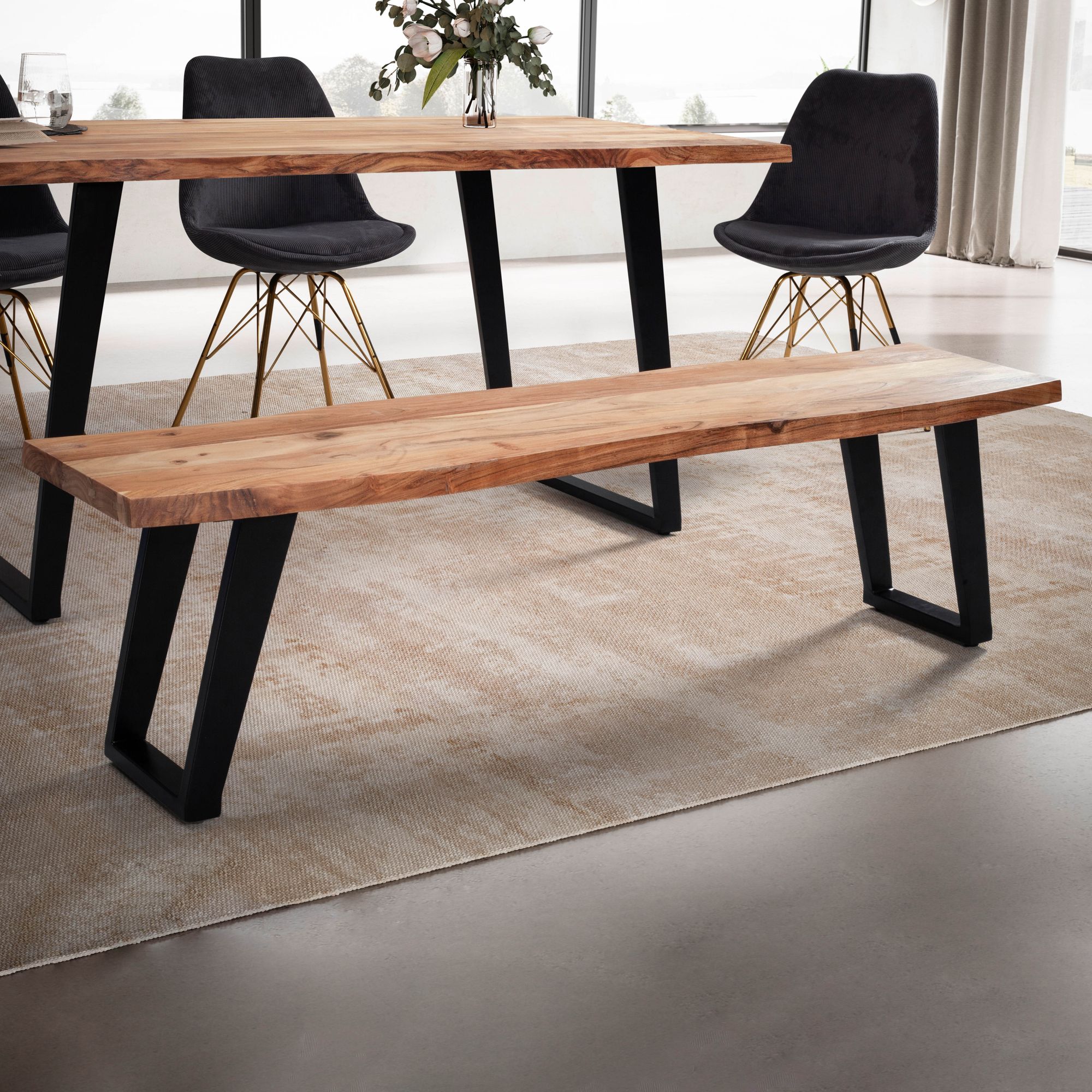 Wohnling esszimmerbank 120 cm akazie massivholz sitzbank essbank baumkante klein