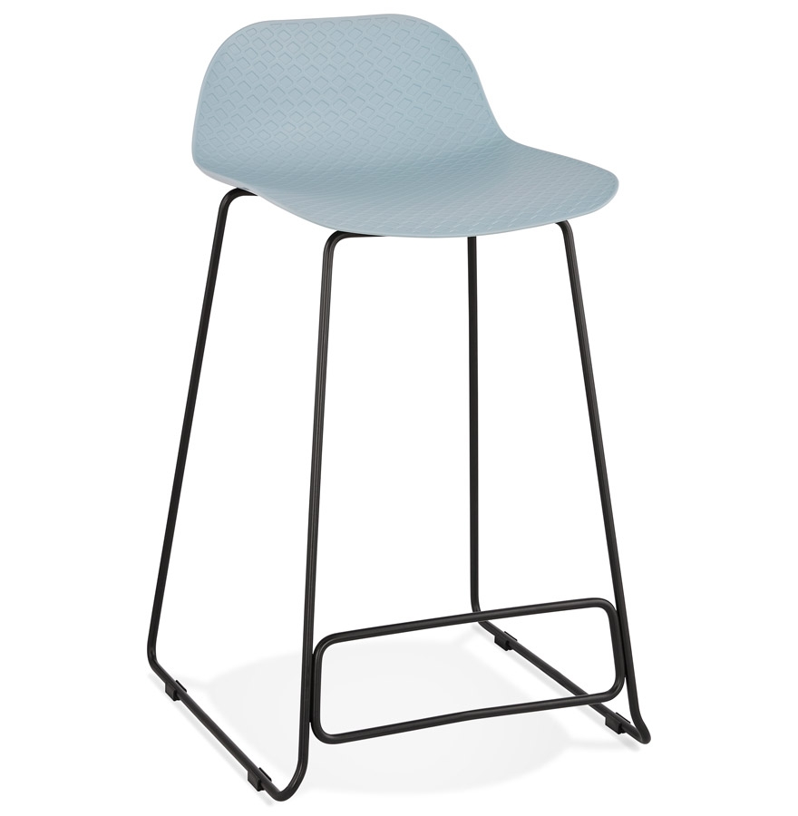 Alterego Barhocker BABYLOS MINI Gestellfarbe Schwarz Sitzfläche Blau