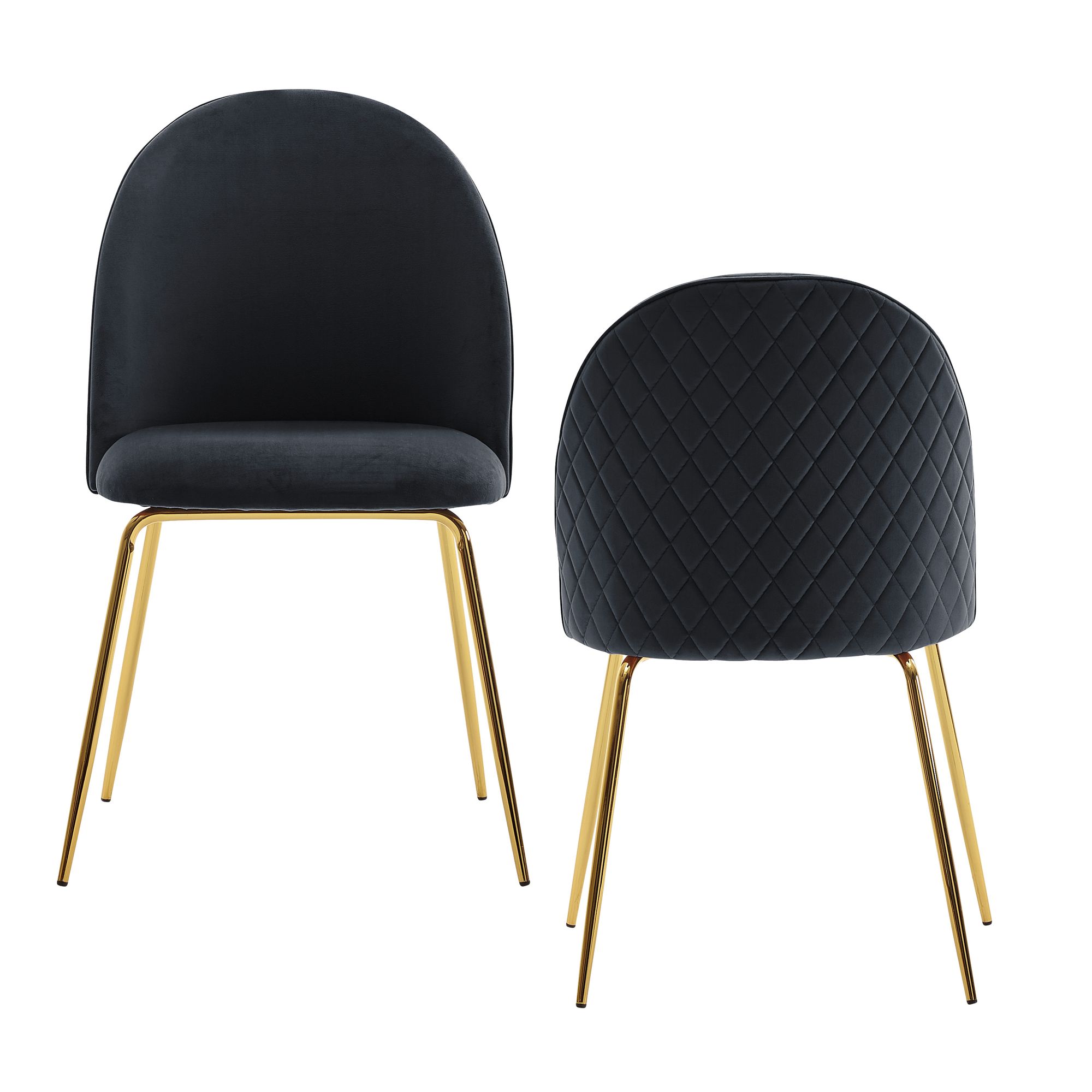 2er Set Esszimmerstühle Samt Schwarz mit goldfarbenen Beinen 53x50x86 cm | Skandinavisches Design
