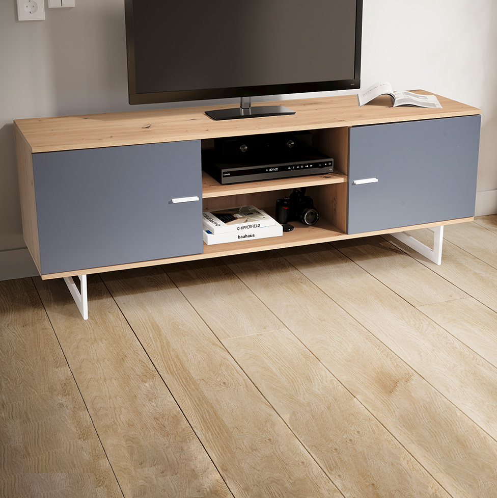 Wohnling lowboard 150 cm tv schrank fernsehkommode fernsehschrank eiche grau