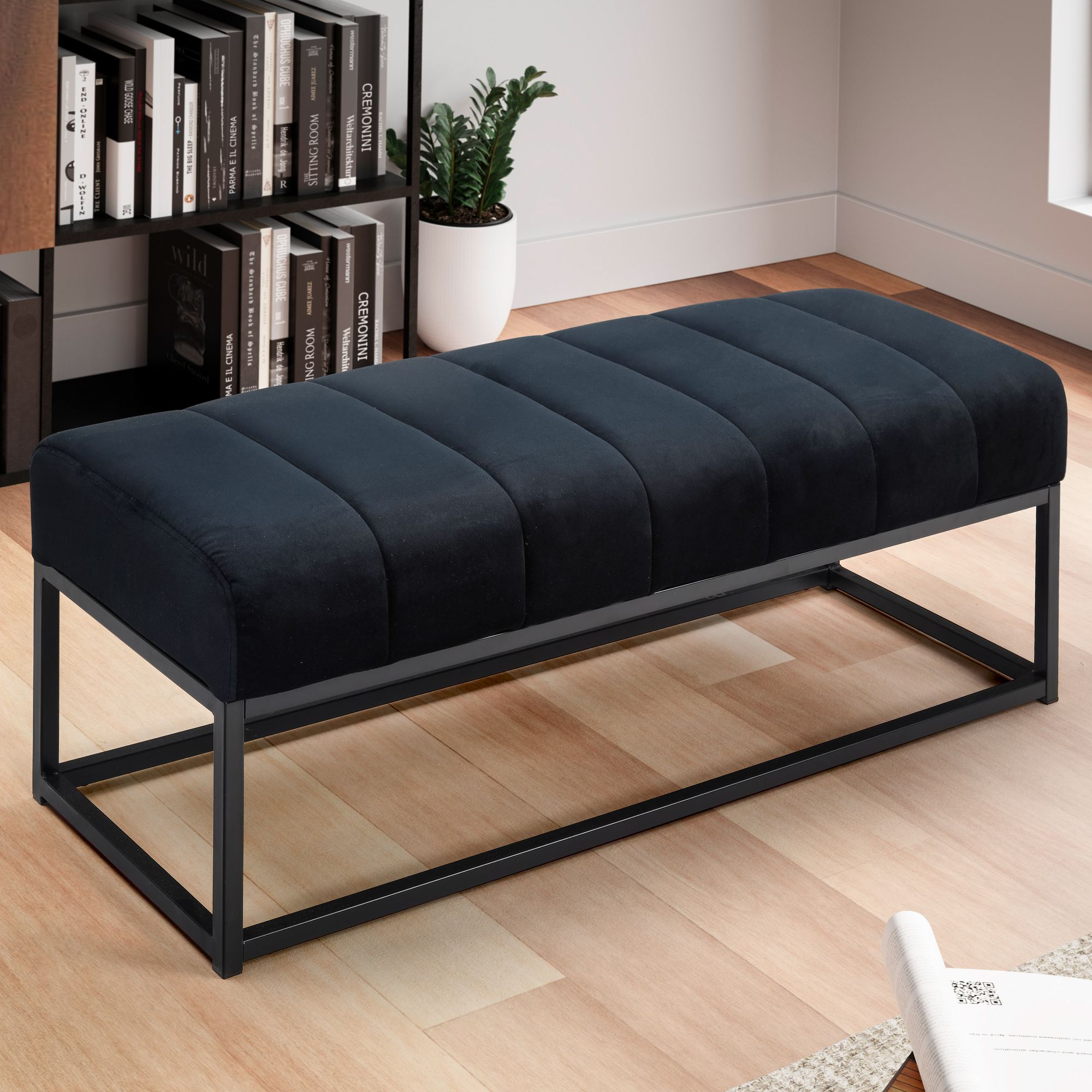 Wohnling sitzbank samt schwarz polsterbank 108 cm bettbank flurbank modern bank