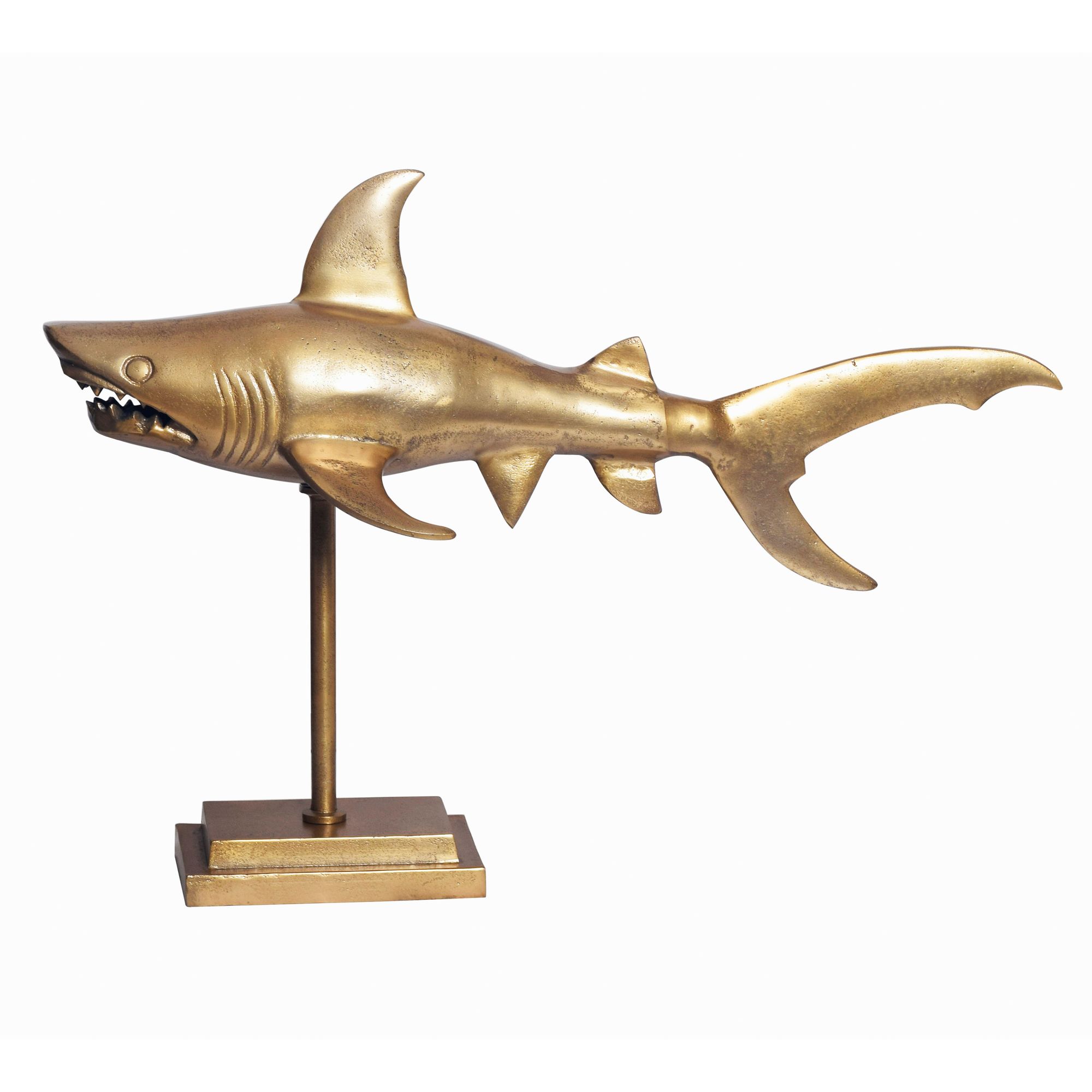 WOHNLING Deko Hai 70 cm Aluminium Gold Wohndeko Dekoration Maritim Modern Alu