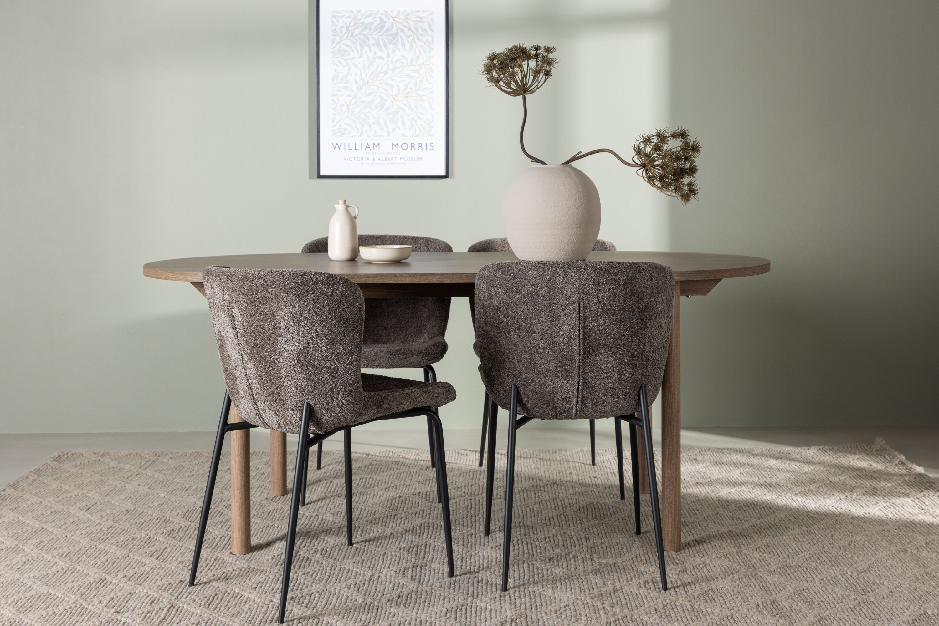 Andy Esstisch 180*75 - Natur / Natur MDF +Modesto Esszimmerstuhl - Grau /Rauchschwarz Bouclé _4