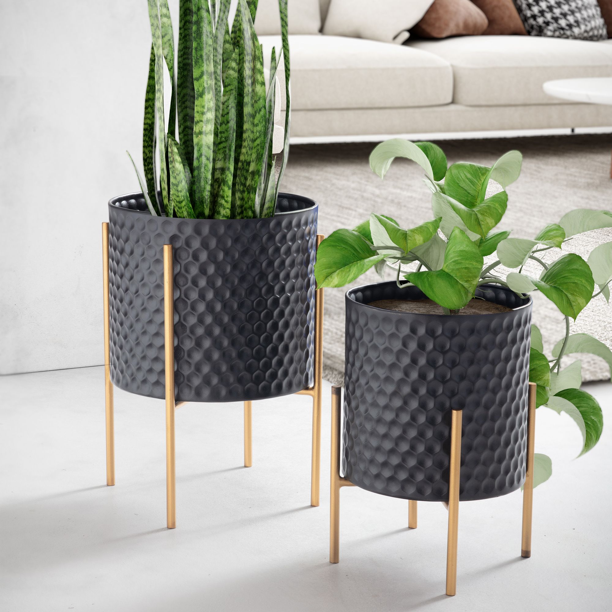 Wohnling blumentopf 2er set metall pflanzenkübel schwarz gold rund pflanzgefäß