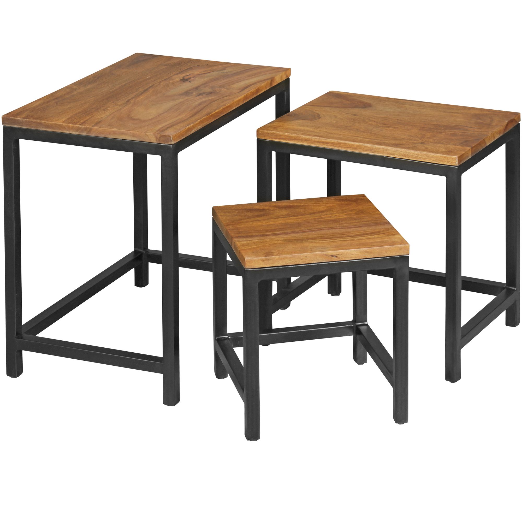 3er set beistelltisch sheesham satztisch massivholz couchtisch metallbeine
