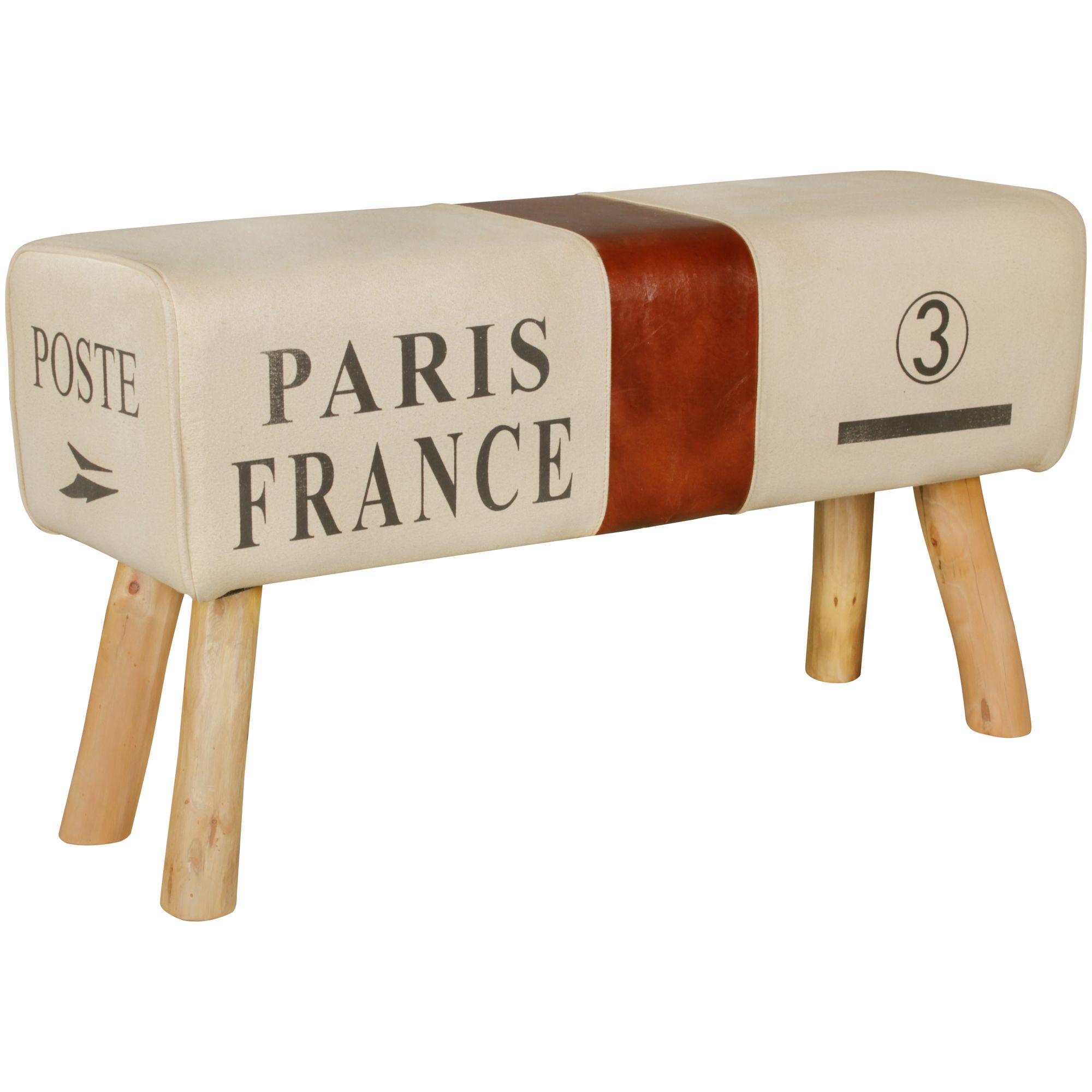 Design Turnbock Sitzbank Baumwolle 83% & Echtleder 17% Beige & Braun | 91 x 51 x 30 cm