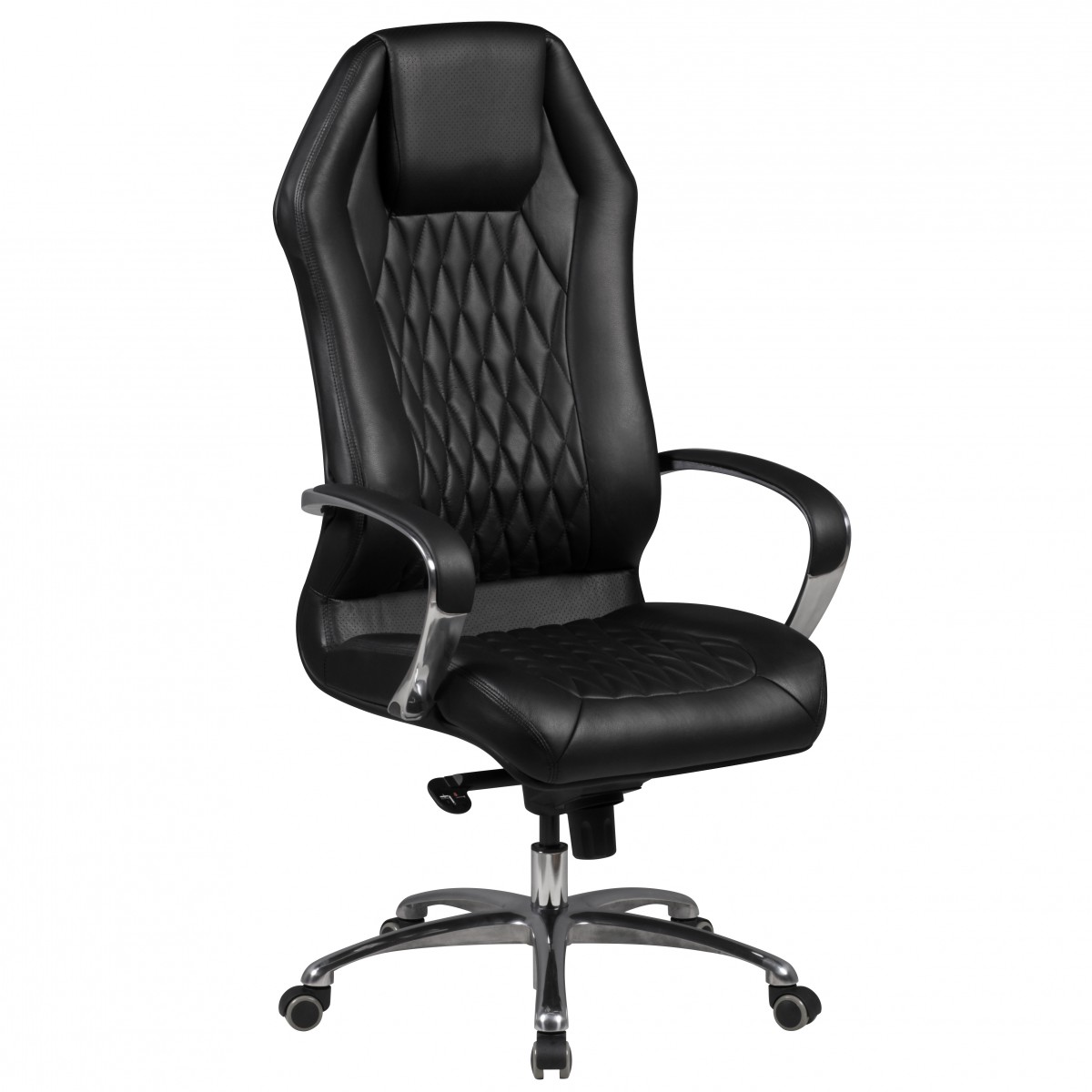 Bürostuhl MONTEREY Echtleder Schwarz | Chefsessel | Höhe 126-136 cm, Breite 70 cm, Tiefe 70 cm