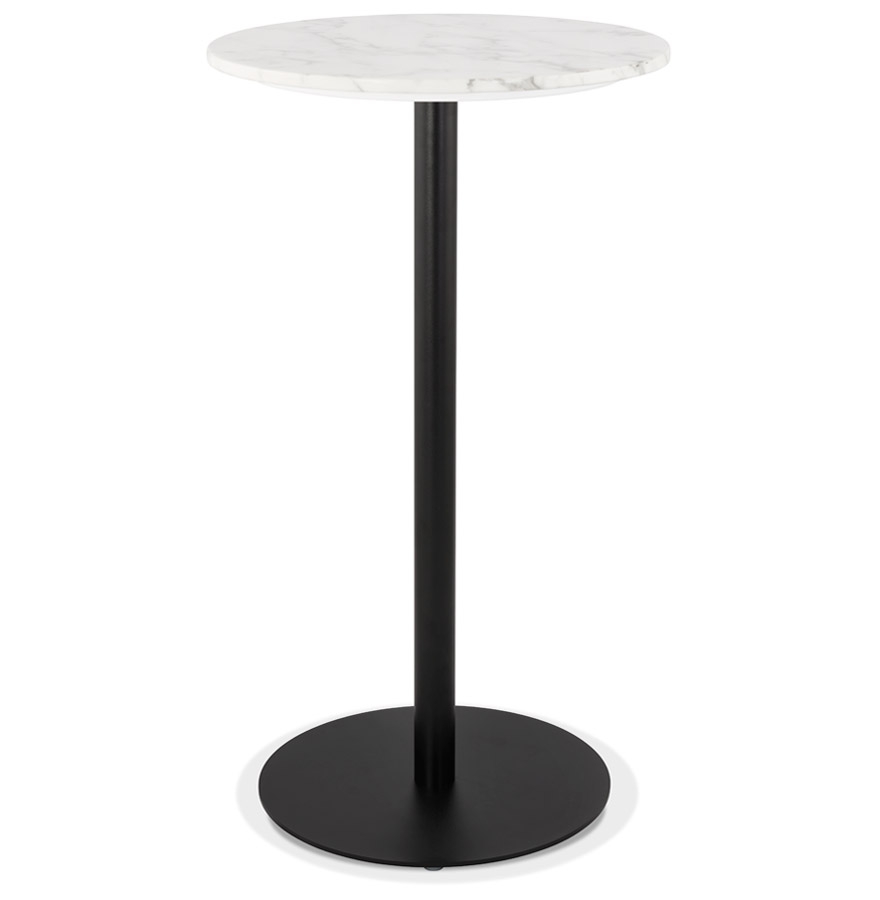 Runder Stehtisch 'CORY ROUND' aus weißem Stein in Marmor-Optik und schwarzem Metall - 60x60 cm