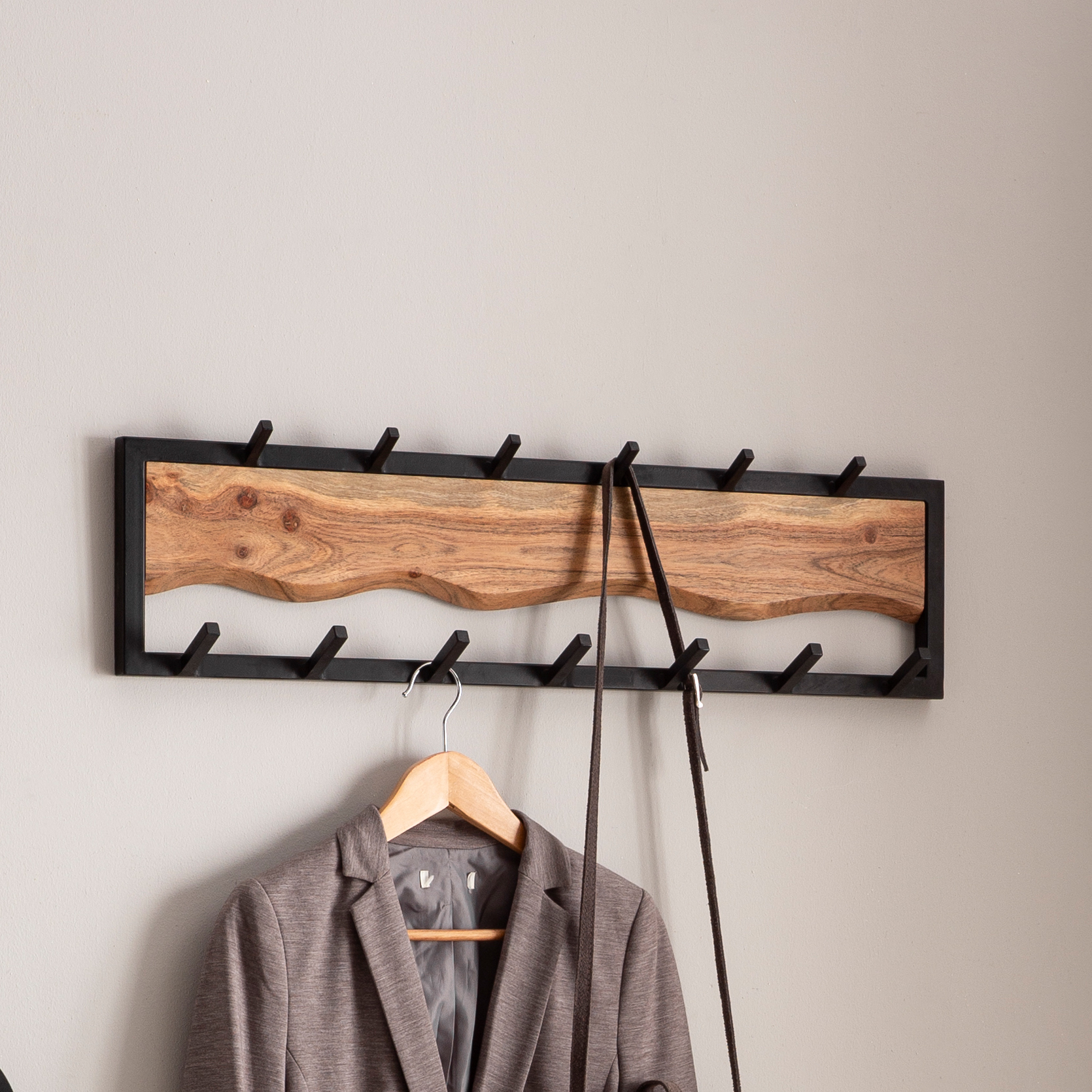 Wohnling wandgarderobe hakenleiste massivholz 80 cm garderobe flur metall modern