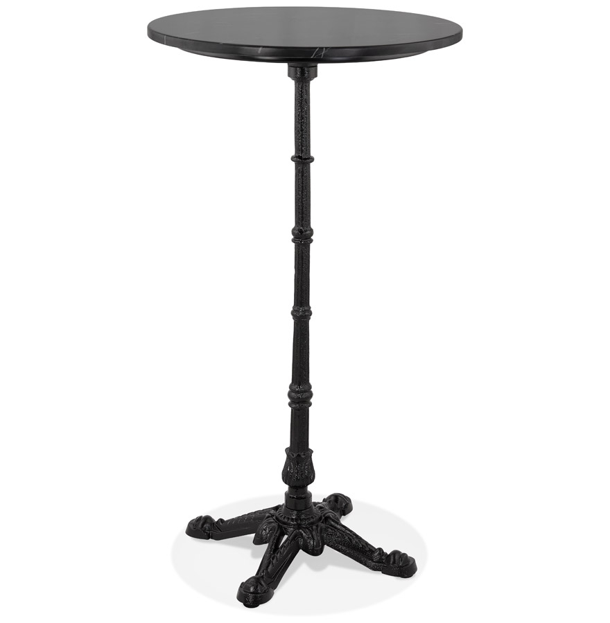Runder Stehtisch 'DOMY ROUND' im rustikalen Stil aus schwarzem Stein mit Marmoreffekt - 60x60 cm