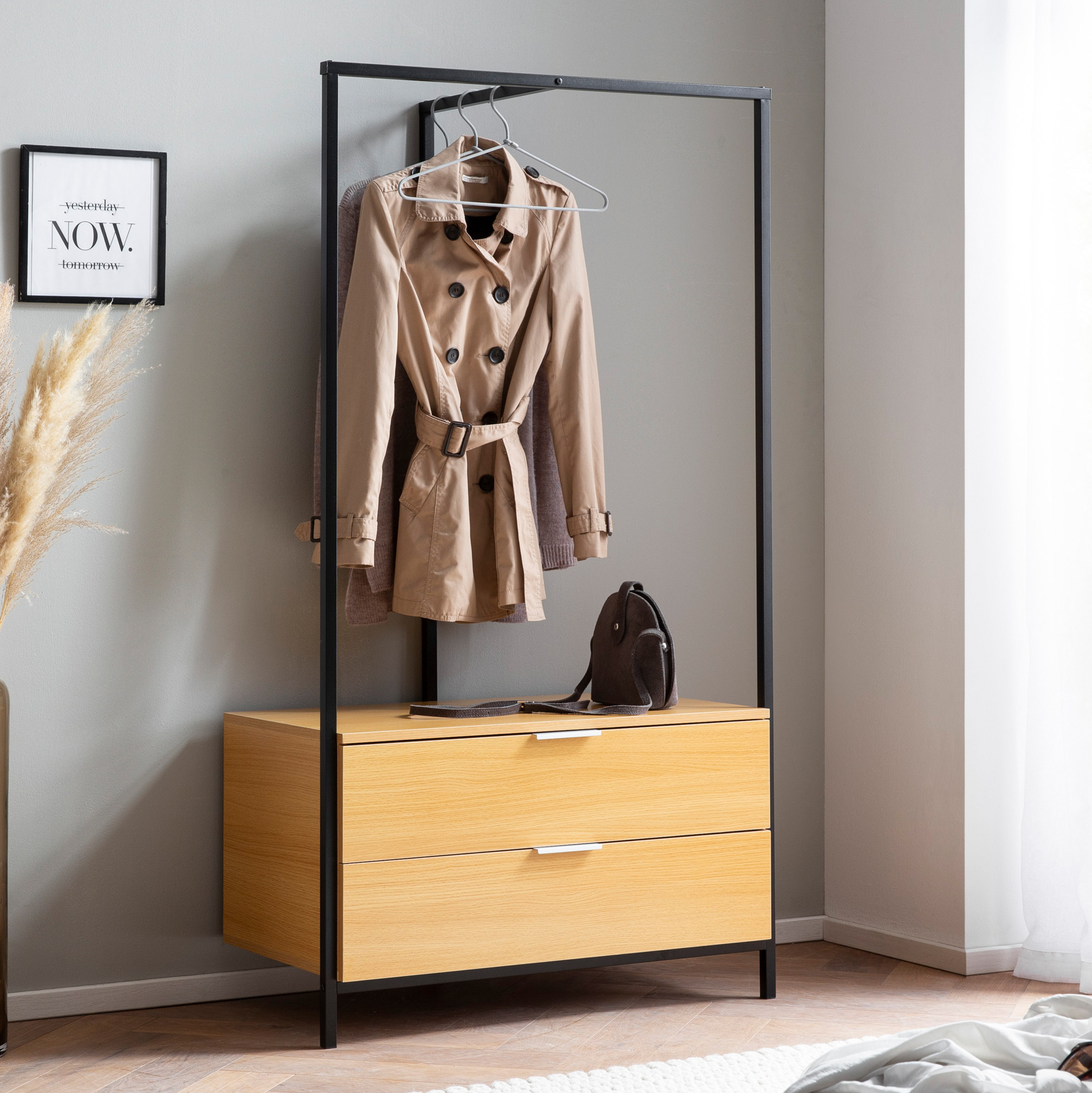 Wohnling garderobe eiche 152 cm kleiderschrank schubläden kleiderstange flur