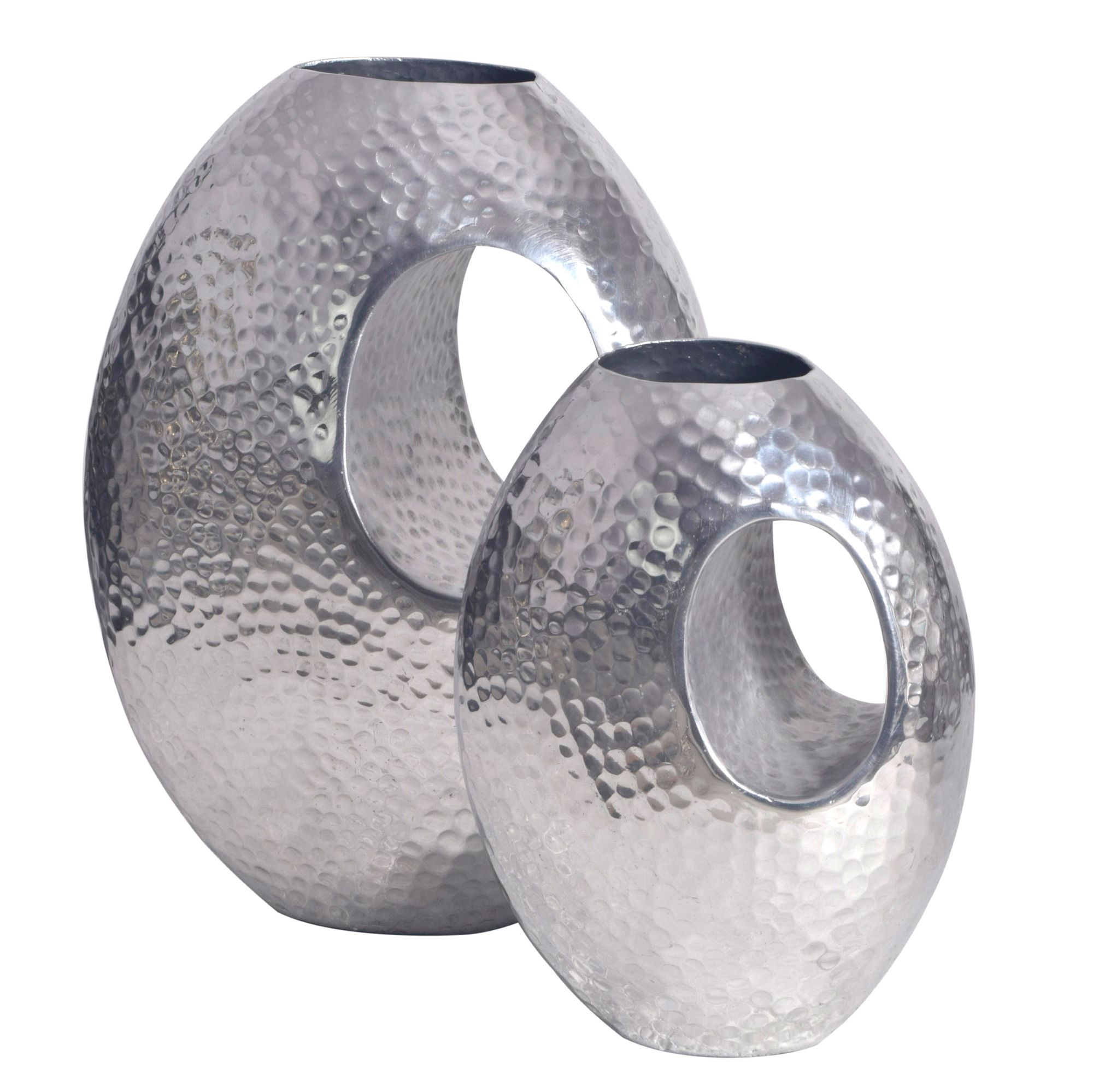 WOHNLING Vase 2er Set Aluminium Silber Blumenvase Hammerschlag Tischvase Modern