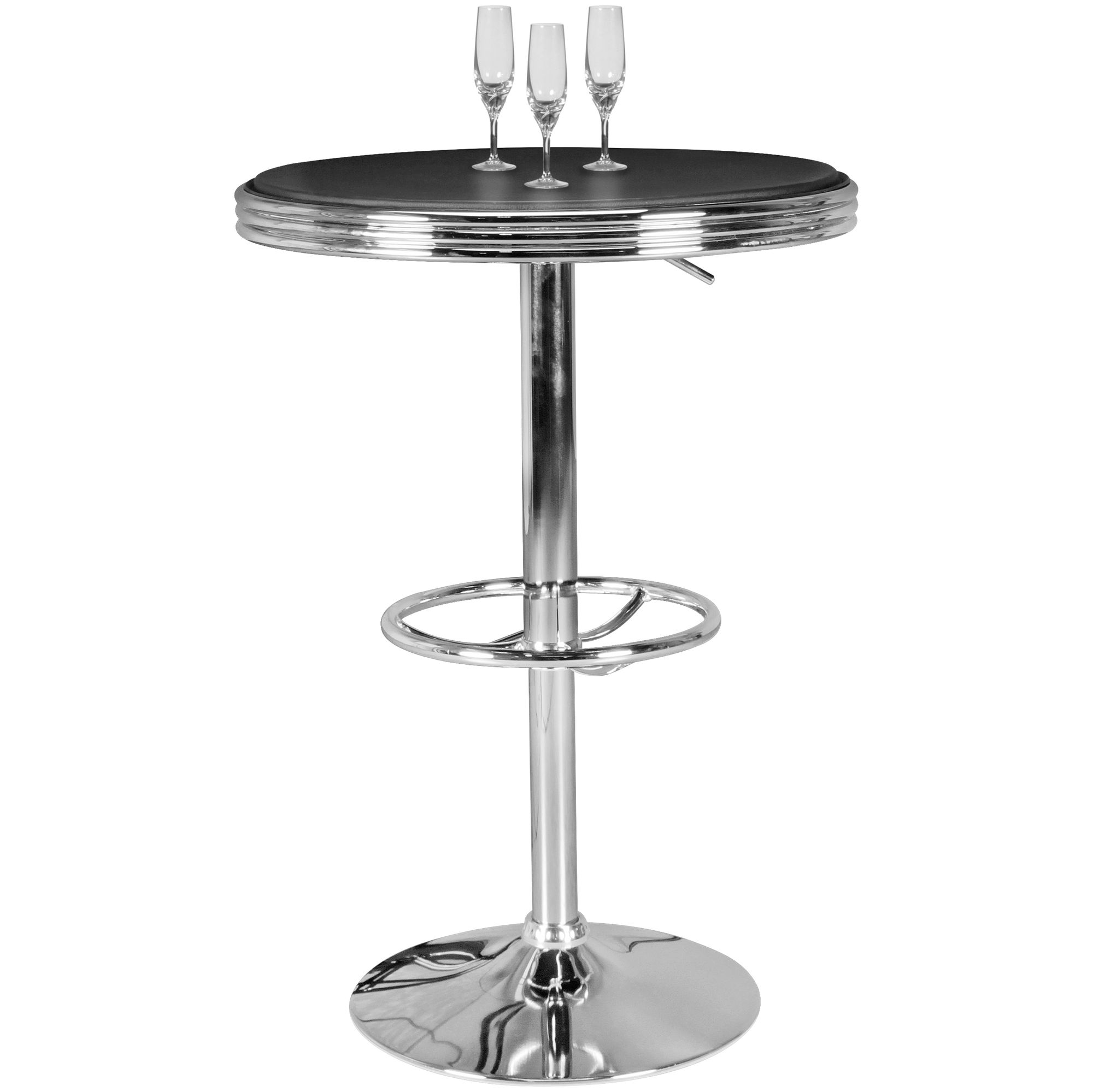Bartisch ø 60 cm american diner schwarz / alu design bistrotisch stehtisch rund