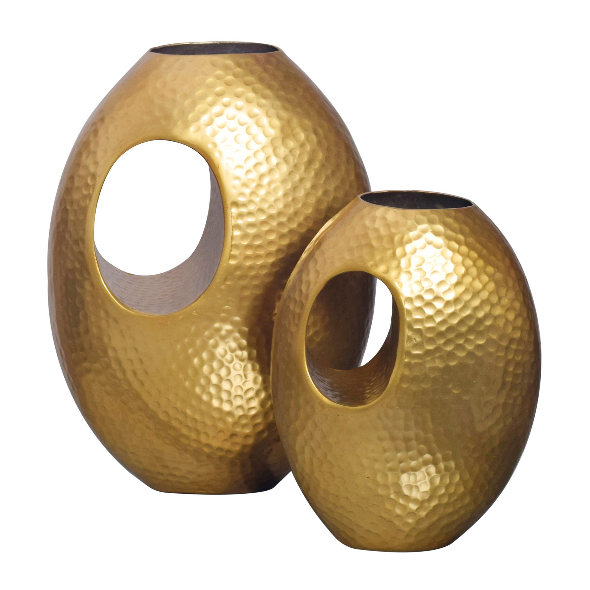WOHNLING Vase 2er Set Aluminium Gold Blumenvase Hammerschlag Tischvase Modern