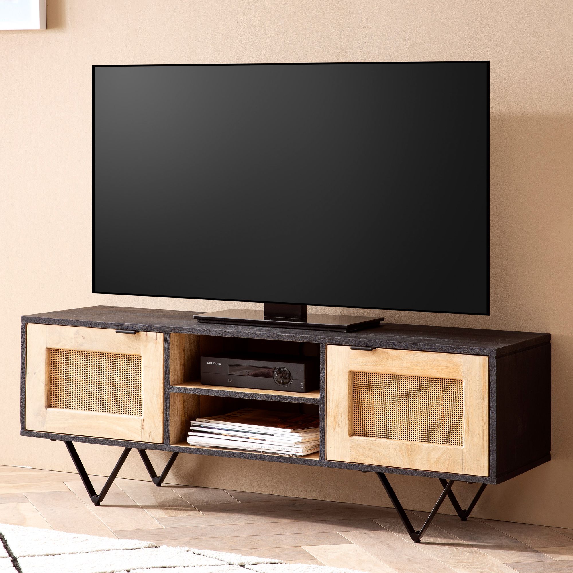 Wohnling lowboard 120x44x35 cm tv schrank holz fernsehkommode fernsehschrank