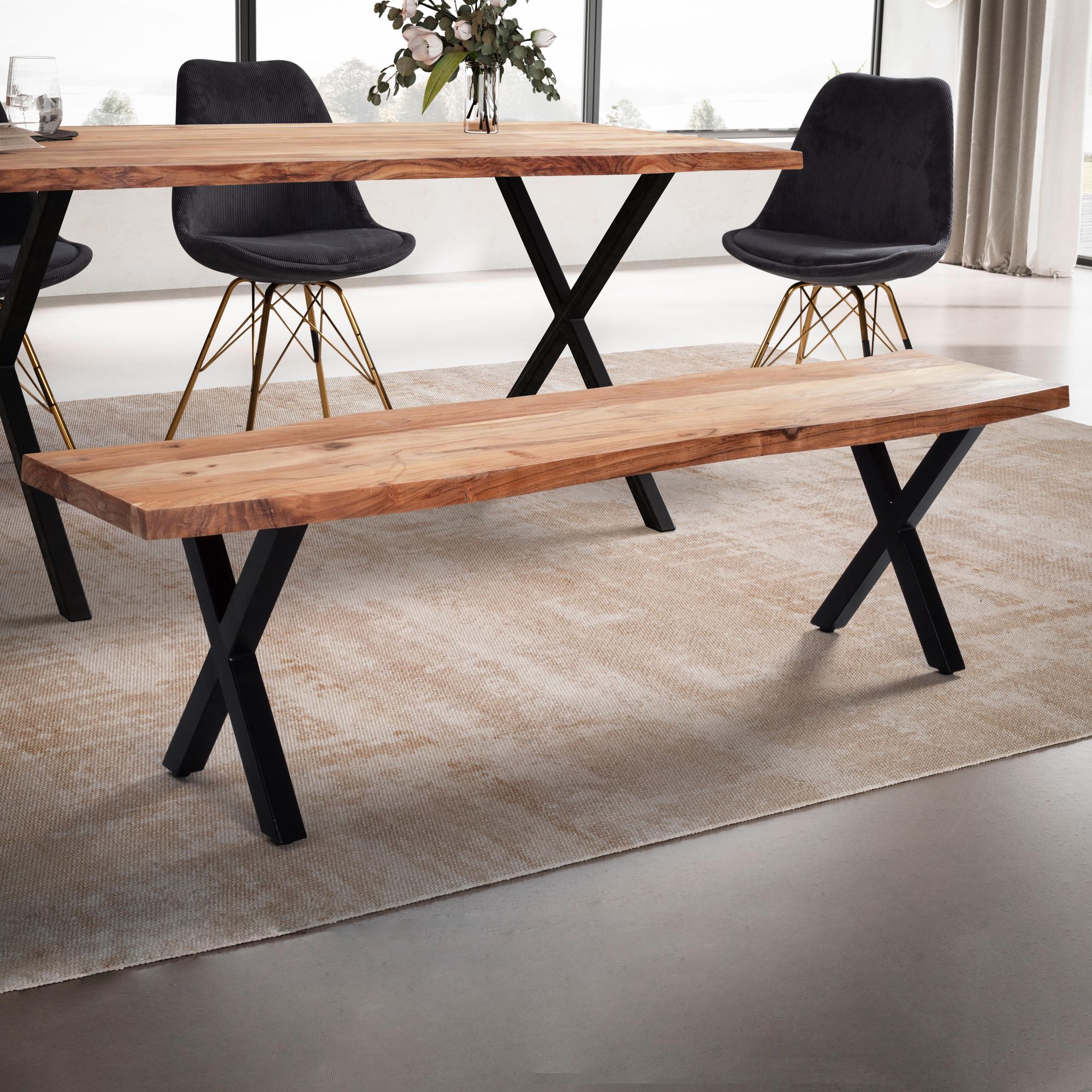Wohnling esszimmerbank 120 cm akazie massivholz sitzbank essbank baumkante klein