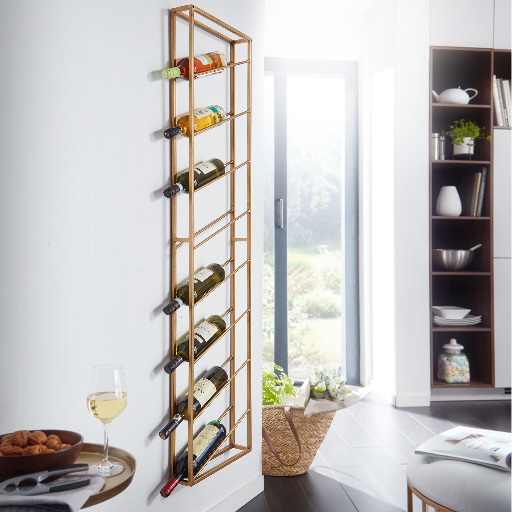 Wohnling weinregal wand gold 36x150x8 cm flaschenregal metall regal wein groß