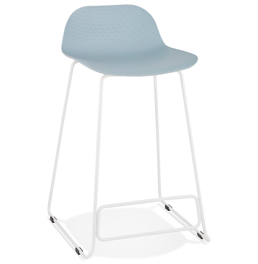 Alterego Barhocker BABYLOS MINI Gestellfarbe Weiß Sitzfläche Blau