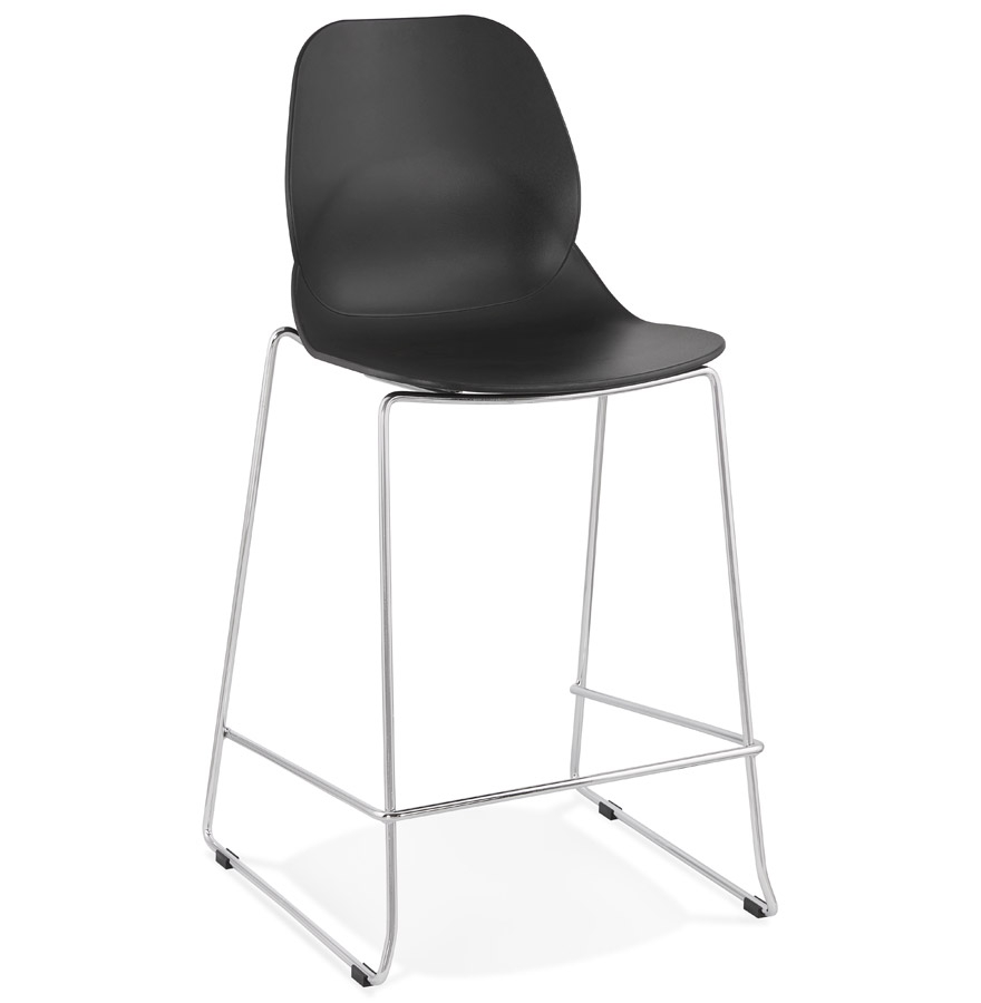 Alterego Barhocker BERLIN MINI Gestellfarbe Chrom Sitzfläche Schwarz