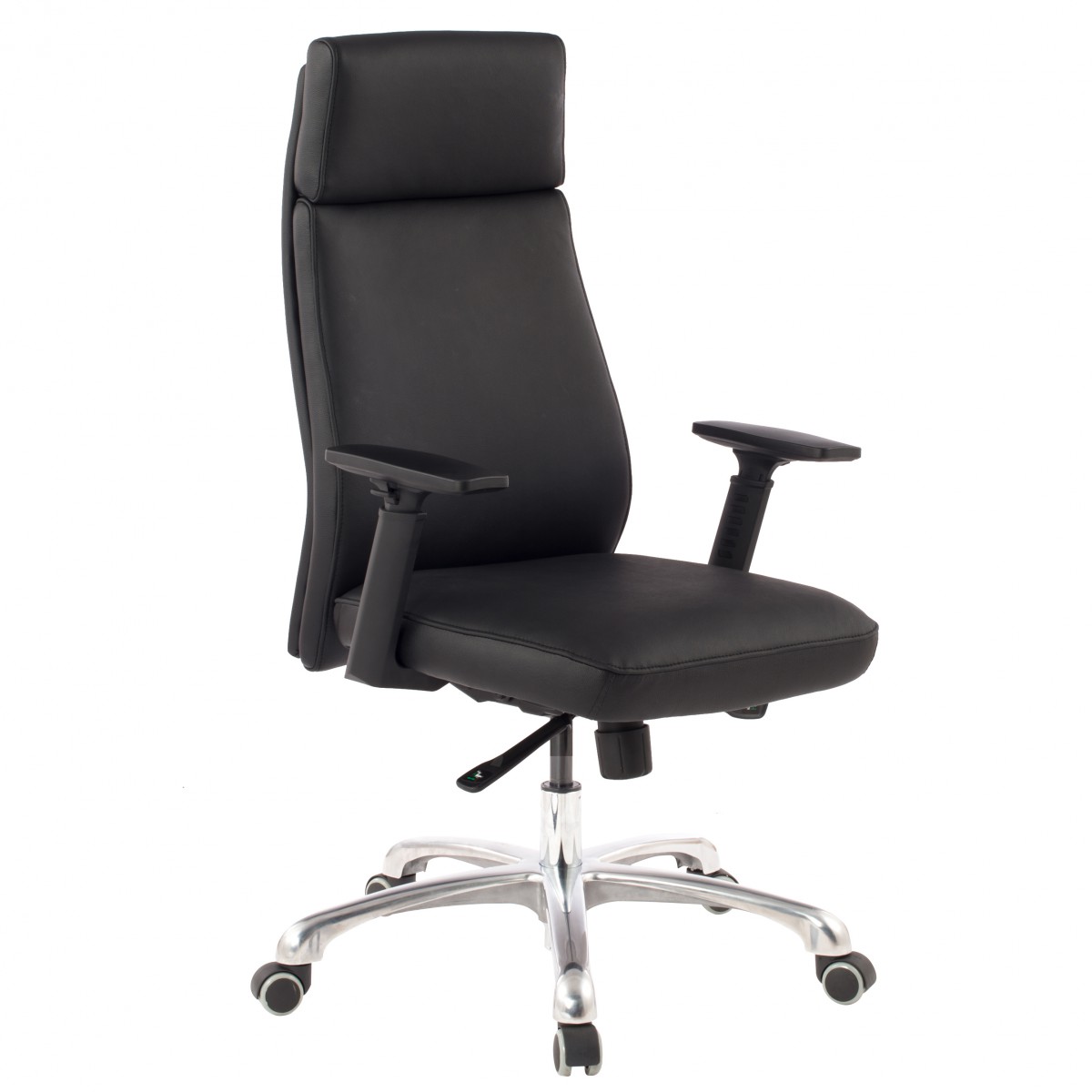Bürostuhl PORTO Echtleder Schwarz | Ergonomisch mit Kopfstütze | Maße: H 107,5-117,5 cm, B 67,5 cm