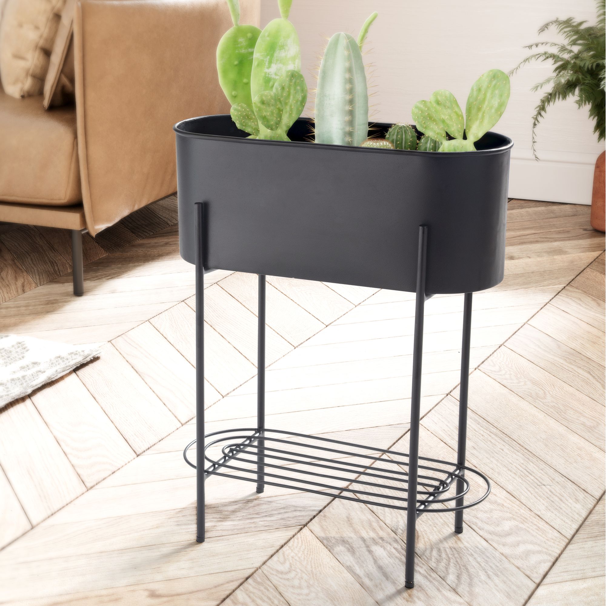 Wohnling pflanzgefäß 51x65x22 cm metall pflanzenkübel schwarz blumentopf indoor