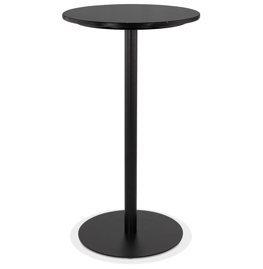 Runder Stehtisch 'CORY ROUND' aus schwarzem Stein in Marmoroptik und schwarzem Metall - 60x60 cm