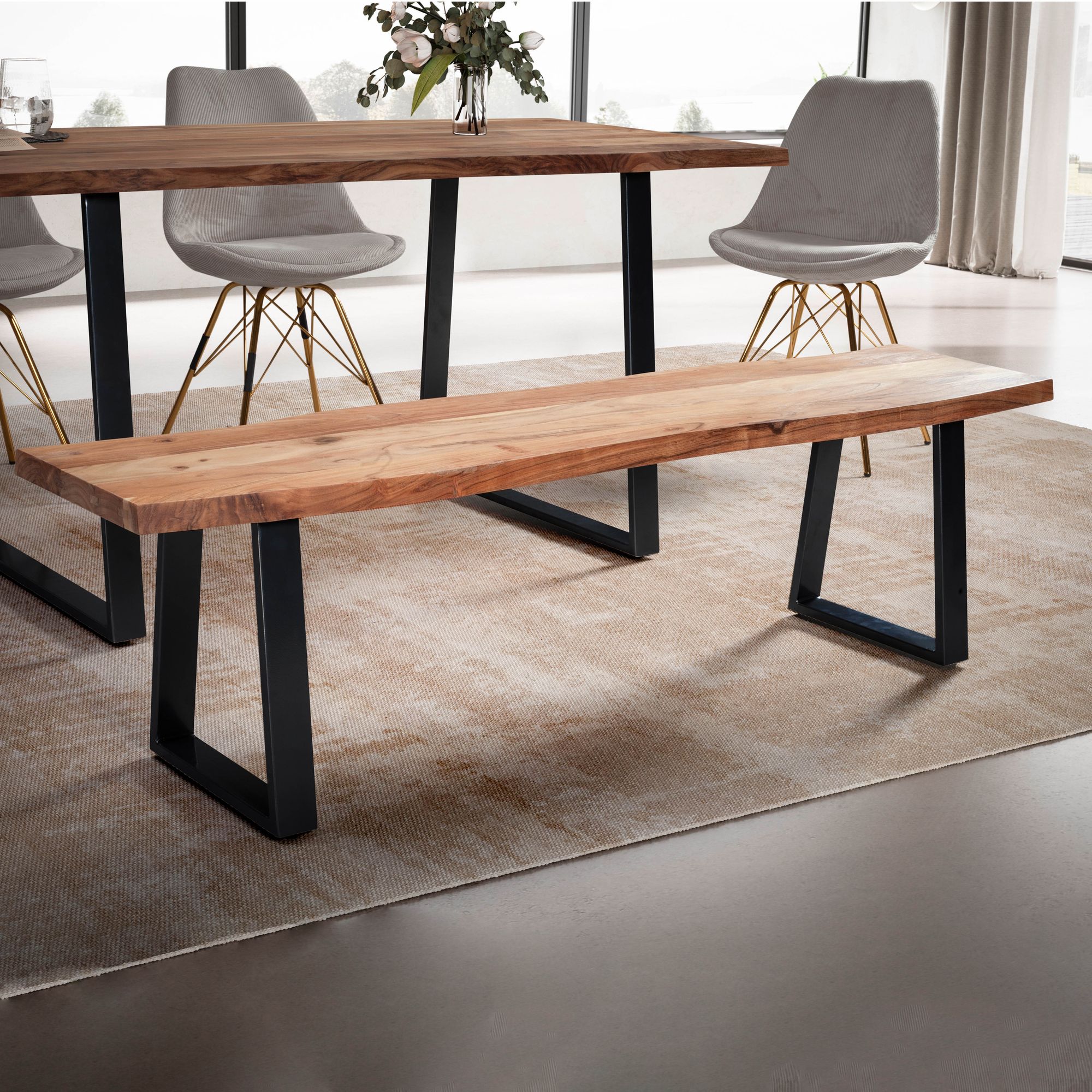 Wohnling esszimmerbank akazie massivholz 120 cm sitzbank essbank baumkante klein
